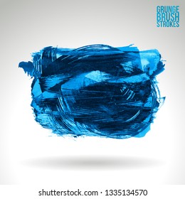 Blue brush stroke and texture. Grunge vector abstract hand - painted element. Underline and border design.