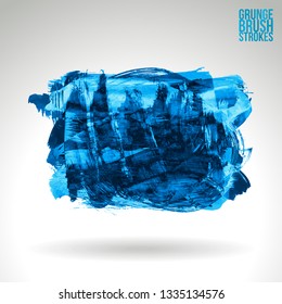 Blue brush stroke and texture. Grunge vector abstract hand - painted element. Underline and border design.