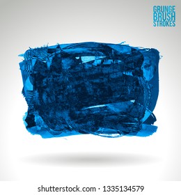 Blue brush stroke and texture. Grunge vector abstract hand - painted element. Underline and border design.