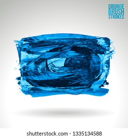 Blue brush stroke and texture. Grunge vector abstract hand - painted element. Underline and border design.