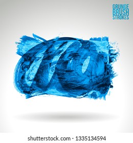 Blue brush stroke and texture. Grunge vector abstract hand - painted element. Underline and border design.