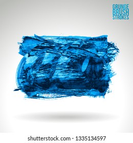 Blue brush stroke and texture. Grunge vector abstract hand - painted element. Underline and border design.
