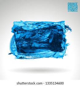 Blue brush stroke and texture. Grunge vector abstract hand - painted element. Underline and border design.