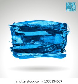 Blue brush stroke and texture. Grunge vector abstract hand - painted element. Underline and border design.