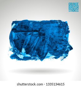 Blue brush stroke and texture. Grunge vector abstract hand - painted element. Underline and border design.