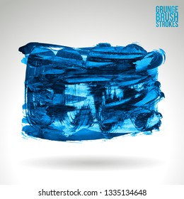 Blue brush stroke and texture. Grunge vector abstract hand - painted element. Underline and border design.