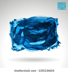Blue brush stroke and texture. Grunge vector abstract hand - painted element. Underline and border design.