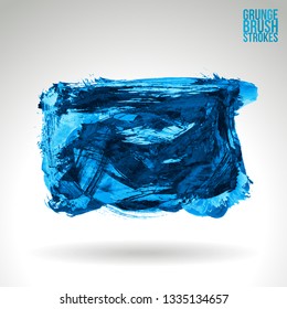 Blue brush stroke and texture. Grunge vector abstract hand - painted element. Underline and border design.