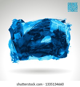 Blue brush stroke and texture. Grunge vector abstract hand - painted element. Underline and border design.