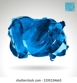 Blue brush stroke and texture. Grunge vector abstract hand - painted element. Underline and border design.