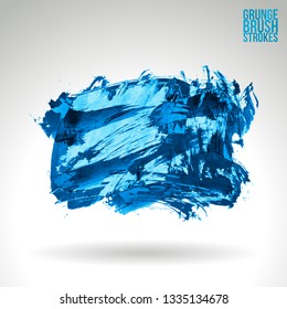Blue brush stroke and texture. Grunge vector abstract hand - painted element. Underline and border design.