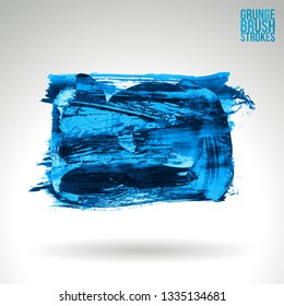 Blue brush stroke and texture. Grunge vector abstract hand - painted element. Underline and border design.