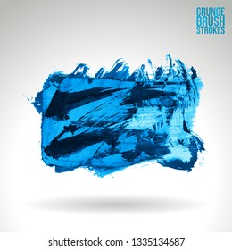 Blue brush stroke and texture. Grunge vector abstract hand - painted element. Underline and border design.