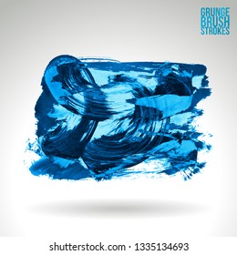 Blue brush stroke and texture. Grunge vector abstract hand - painted element. Underline and border design.
