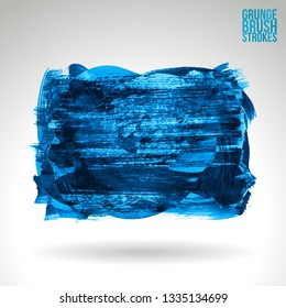Blue brush stroke and texture. Grunge vector abstract hand - painted element. Underline and border design.