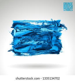 Blue brush stroke and texture. Grunge vector abstract hand - painted element. Underline and border design.