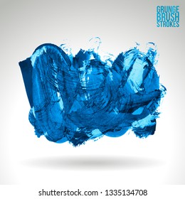 Blue brush stroke and texture. Grunge vector abstract hand - painted element. Underline and border design.