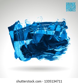 Blue brush stroke and texture. Grunge vector abstract hand - painted element. Underline and border design.