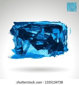 Blue brush stroke and texture. Grunge vector abstract hand - painted element. Underline and border design.