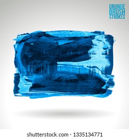 Blue brush stroke and texture. Grunge vector abstract hand - painted element. Underline and border design.