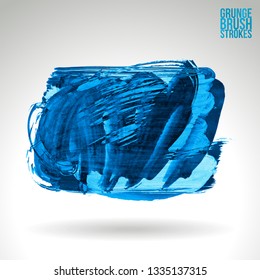 Blue brush stroke and texture. Grunge vector abstract hand - painted element. Underline and border design.