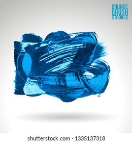 Blue brush stroke and texture. Grunge vector abstract hand - painted element. Underline and border design.