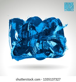 Blue brush stroke and texture. Grunge vector abstract hand - painted element. Underline and border design.