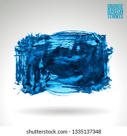 Blue brush stroke and texture. Grunge vector abstract hand - painted element. Underline and border design.
