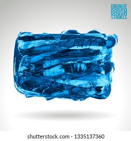 Blue brush stroke and texture. Grunge vector abstract hand - painted element. Underline and border design.