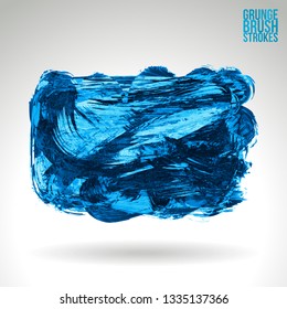 Blue brush stroke and texture. Grunge vector abstract hand - painted element. Underline and border design.