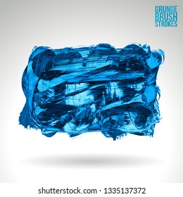 Blue brush stroke and texture. Grunge vector abstract hand - painted element. Underline and border design.