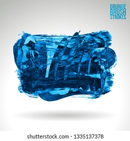 Blue brush stroke and texture. Grunge vector abstract hand - painted element. Underline and border design.