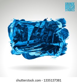 Blue brush stroke and texture. Grunge vector abstract hand - painted element. Underline and border design.