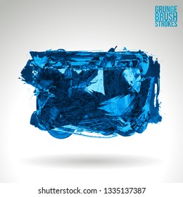 Blue brush stroke and texture. Grunge vector abstract hand - painted element. Underline and border design.