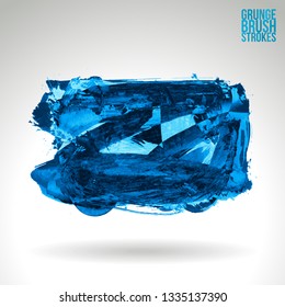 Blue brush stroke and texture. Grunge vector abstract hand - painted element. Underline and border design.
