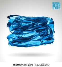 Blue brush stroke and texture. Grunge vector abstract hand - painted element. Underline and border design.