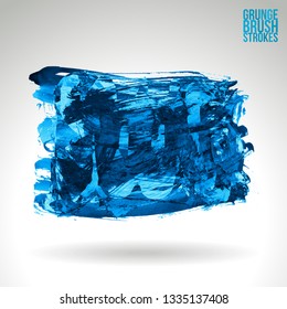 Blue brush stroke and texture. Grunge vector abstract hand - painted element. Underline and border design.