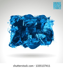 Blue brush stroke and texture. Grunge vector abstract hand - painted element. Underline and border design.