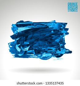Blue brush stroke and texture. Grunge vector abstract hand - painted element. Underline and border design.