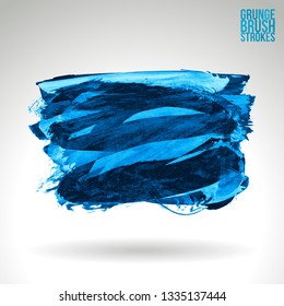 Blue brush stroke and texture. Grunge vector abstract hand - painted element. Underline and border design.