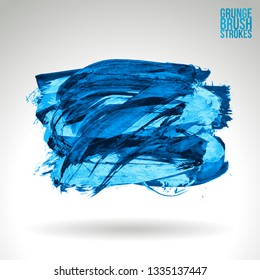 Blue brush stroke and texture. Grunge vector abstract hand - painted element. Underline and border design.