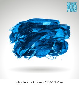 Blue brush stroke and texture. Grunge vector abstract hand - painted element. Underline and border design.