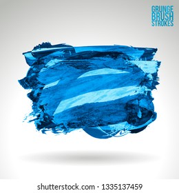 Blue brush stroke and texture. Grunge vector abstract hand - painted element. Underline and border design.