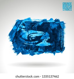 Blue brush stroke and texture. Grunge vector abstract hand - painted element. Underline and border design.