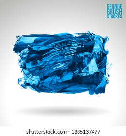 Blue brush stroke and texture. Grunge vector abstract hand - painted element. Underline and border design.