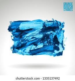 Blue brush stroke and texture. Grunge vector abstract hand - painted element. Underline and border design.