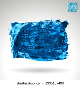 Blue brush stroke and texture. Grunge vector abstract hand - painted element. Underline and border design.
