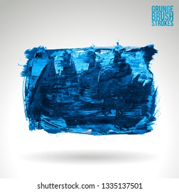 Blue brush stroke and texture. Grunge vector abstract hand - painted element. Underline and border design.