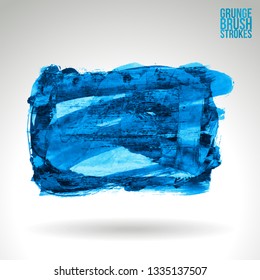 Blue brush stroke and texture. Grunge vector abstract hand - painted element. Underline and border design.