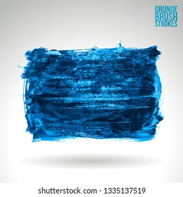 Blue brush stroke and texture. Grunge vector abstract hand - painted element. Underline and border design.